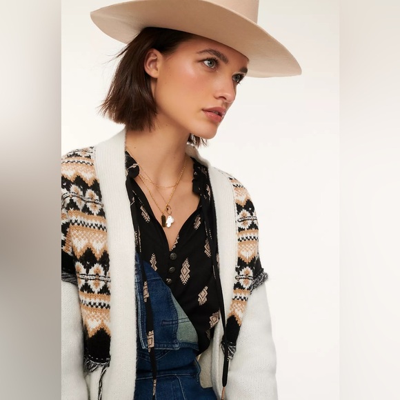 Anthropologie Penelope fair isle fringed western duster cardigan - Picture 2 of 10